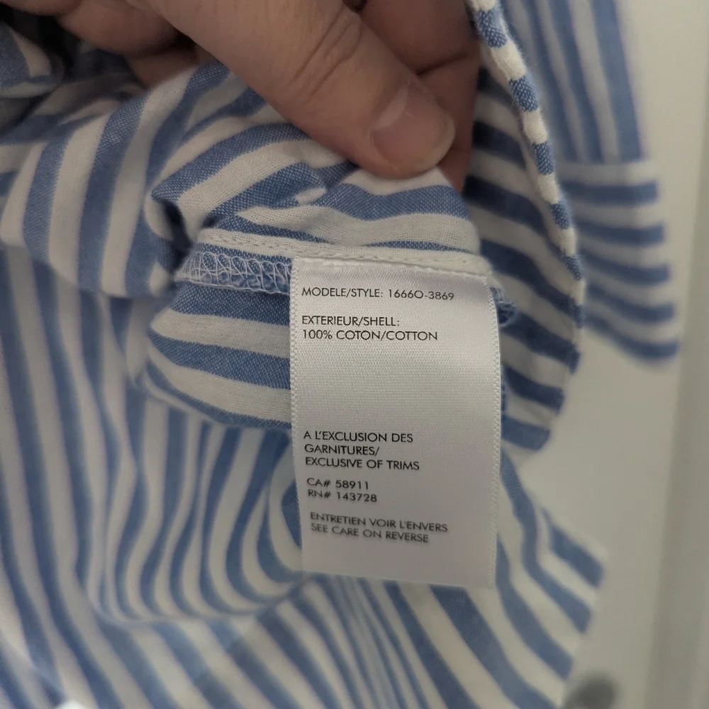 Blue and White Striped Cotton Embroidered Summer Tunic Size XL - Picture 6 of 7